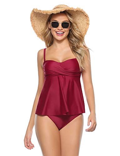 Aibrou Conjuntos de Bikinis Mujer Tankini Trajes de Baño de 2 Piezas, Conjunto de Top con Volantes y Vorte Bajo,Bañadores Mujer Sexy 2020