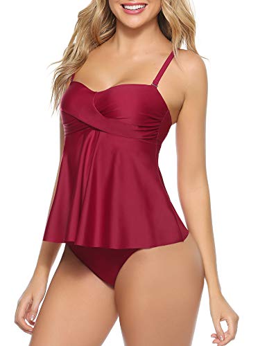 Aibrou Conjuntos de Bikinis Mujer Tankini Trajes de Baño de 2 Piezas, Conjunto de Top con Volantes y Vorte Bajo,Bañadores Mujer Sexy 2020