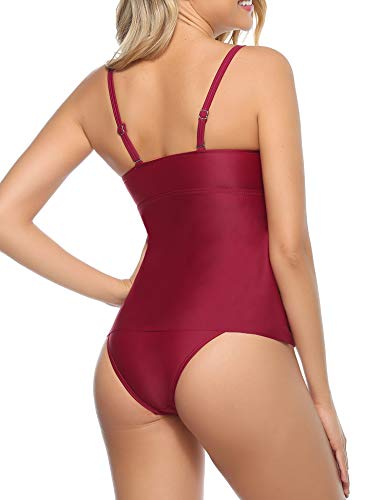 Aibrou Conjuntos de Bikinis Mujer Tankini Trajes de Baño de 2 Piezas, Conjunto de Top con Volantes y Vorte Bajo,Bañadores Mujer Sexy 2020