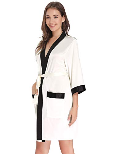 Aibrou Kimono Mujer Bata Novia, 100% Poliéster Bata Mujer Saten para Boda & Fiesta
