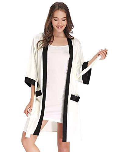 Aibrou Kimono Mujer Bata Novia, 100% Poliéster Bata Mujer Saten para Boda & Fiesta