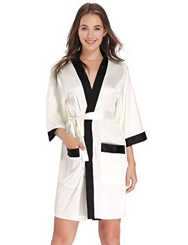 Aibrou Kimono Mujer Bata Novia, 100% Poliéster Bata Mujer Saten para Boda & Fiesta
