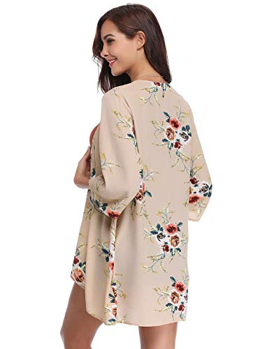 Aibrou Kimonos Mujer Flojo Cárdigan Kimono Florales Manga 3/6 Tops Blusa Floral Suelta Casual Boho Style Capas,(Rosa, L)