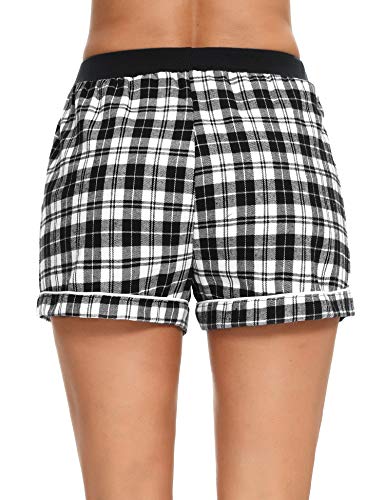 Aibrou Pantalones Algodón Cortas de Pijama Verano para Mujer, Pantalon Pijama Corto de Mujer con Bolsillos Pantalones Deportivos para Mujer de Verano,Negro,S