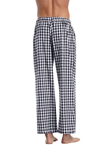 Aibrou Pantalones de Pijama Hombre de Cuadros de Forro Polar de 100% Algodón