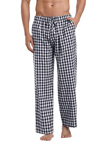Aibrou Pantalones de Pijama Hombre de Cuadros de Forro Polar de 100% Algodón