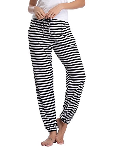 Aibrou Pantalones de Pijama Mujer 100% Algodon Pantalon Casual Largo Ropa de Dormir Suave Comodo y Suelto