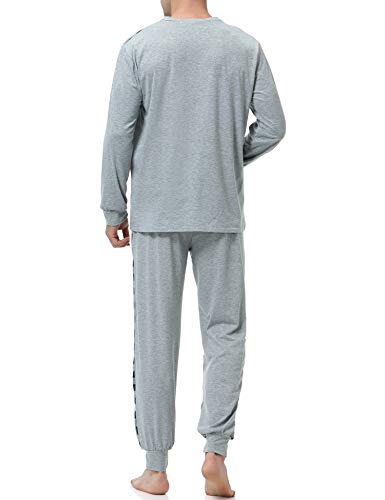 Aibrou Pijama Hombre Algodón Invierno Largo,Pijamas Cuadros Ropa de Dormir Causal Camiseta y Pantalones Cómodo cálido Talla S-XXL