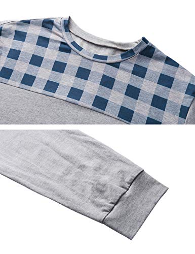 Aibrou Pijama Hombre Algodón Invierno Largo,Pijamas Cuadros Ropa de Dormir Causal Camiseta y Pantalones Cómodo cálido Talla S-XXL