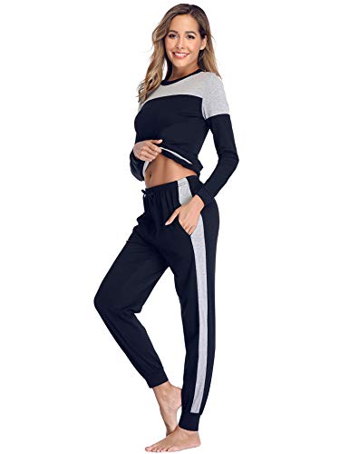 Aibrou Pijama Mujer Dos Piezas Algodón Camiseta y Pantalones Largos Casual Ropa de Casa Dormir Suave y Comodo para Otoño e Invierno S-XXL