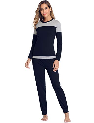 Aibrou Pijama Mujer Dos Piezas Algodón Camiseta y Pantalones Largos Casual Ropa de Casa Dormir Suave y Comodo para Otoño e Invierno S-XXL