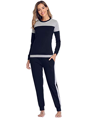 Aibrou Pijama Mujer Dos Piezas Algodón Camiseta y Pantalones Largos Casual Ropa de Casa Dormir Suave y Comodo para Otoño e Invierno S-XXL