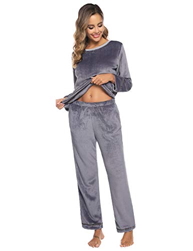 Aibrou Pijama Mujer Invierno Franela Dos Piezas,Pijamas Cálido Largos Casual Ropa de Casa Dormir Suave y Comodo S-XXL