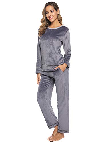 Aibrou Pijama Mujer Invierno Franela Dos Piezas,Pijamas Cálido Largos Casual Ropa de Casa Dormir Suave y Comodo S-XXL