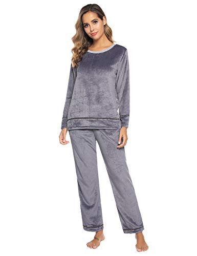 Aibrou Pijama Mujer Invierno Franela Dos Piezas,Pijamas Cálido Largos Casual Ropa de Casa Dormir Suave y Comodo S-XXL