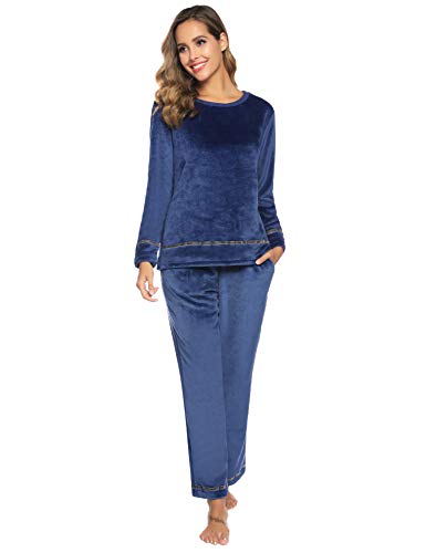 Aibrou Pijama Mujer Invierno Franela Dos Piezas,Pijamas Cálido Largos Casual Ropa de Casa Dormir Suave y Comodo S-XXL