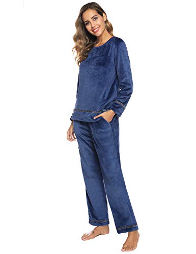 Aibrou Pijama Mujer Invierno Franela Dos Piezas,Pijamas Cálido Largos Casual Ropa de Casa Dormir Suave y Comodo S-XXL