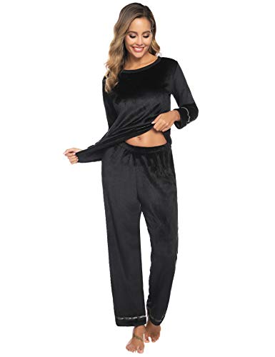 Aibrou Pijama Mujer Invierno Franela Dos Piezas,Pijamas Cálido Largos Casual Ropa de Casa Dormir Suave y Comodo S-XXL