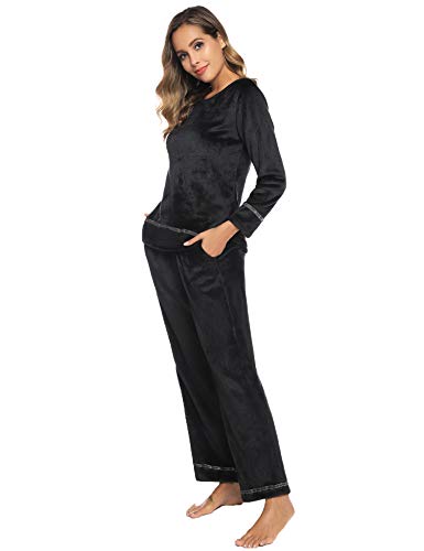 Aibrou Pijama Mujer Invierno Franela Dos Piezas,Pijamas Cálido Largos Casual Ropa de Casa Dormir Suave y Comodo S-XXL