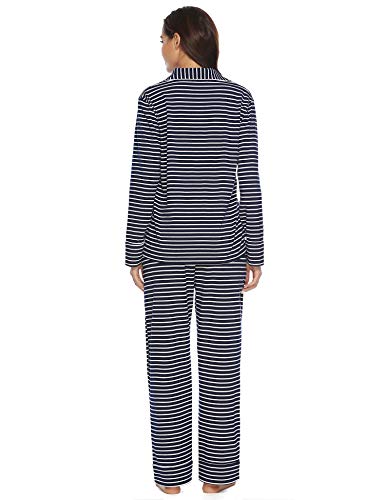 Aibrou Pijama Mujer Invierno Pijamas de Mangas Largas Algodón Pantalones Largo 2 Piezas de Rayas, Cómodo y Transpirable