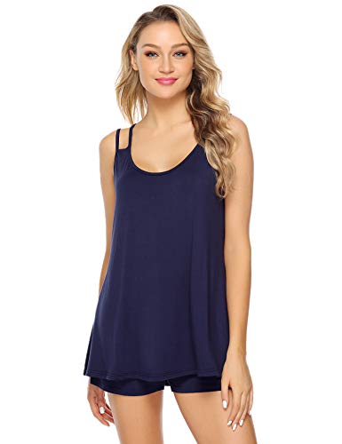 Aibrou Pijama Mujer Tirantes Verano Corto Cojunto Algodón Pijamas sin Manga Ropa para Dormir Comodo y Transpirable
