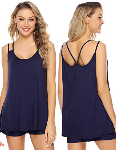 Aibrou Pijama Mujer Tirantes Verano Corto Cojunto Algodón Pijamas sin Manga Ropa para Dormir Comodo y Transpirable