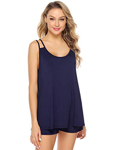 Aibrou Pijama Mujer Tirantes Verano Corto Cojunto Algodón Pijamas sin Manga Ropa para Dormir Comodo y Transpirable