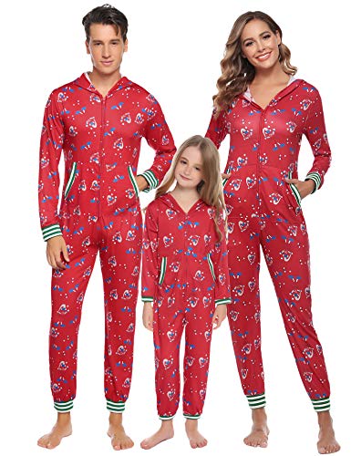 Aibrou Pijamas de Navidad Conjunto Familia Ropa de Dormir Casual Invierno Mujer Hombre Niños
