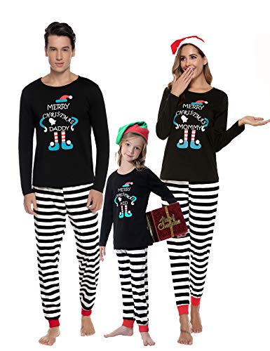 Aibrou Pijamas de Navidad Familia Conjunto Algodón,Ropa de Dormir Casual Otoño Invierno Mujere Hombre Niños