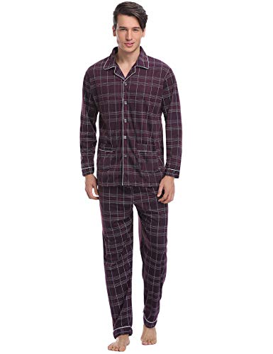 Aibrou Pijamas Hombre Invierno Algodón 2 Piezas Calentito Pijamas Hombre Otoño Algodón,Suave,Cómodo y Agradable, Talla XXL