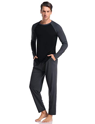 Aibrou Pijamas Hombre Invierno Manga Larga Conjuntos de Pijama para Hombre Algodón Ropa de Domir 2 Piezas Pantalones Largo