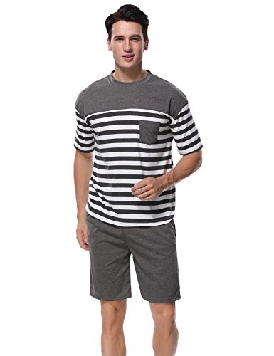 Aibrou Pijamas Hombre Verano Corto de Algodón Ropa de Dormir a Rayas Manga Corta, Suave, Cómodo y Agradable