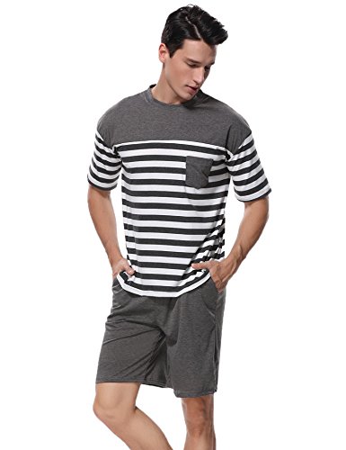 Aibrou Pijamas Hombre Verano Corto de Algodón Ropa de Dormir a Rayas Manga Corta, Suave, Cómodo y Agradable
