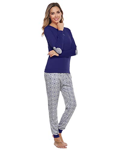 Aibrou Pijamas Invierno Mujer Algodon Mangas Larga Conjunto de Pijama de Mujer Pantalon Largo 2 Piezas Talla Grande