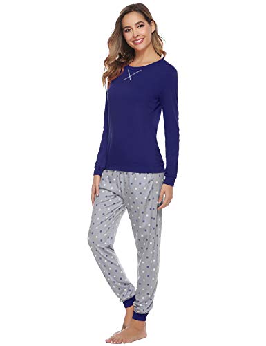 Aibrou Pijamas Invierno Mujer Algodon Mangas Larga Conjunto de Pijama de Mujer Pantalon Largo 2 Piezas Talla Grande