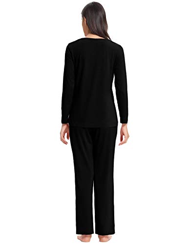 Aibrou Pijamas Mujer Algodón Invierno 2 Piezas,Ropa de Casa Dormir Casual Camiseta y Pantalones Largo Conjuntos Suave y Comodo S-XXL