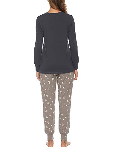 Aibrou Pijamas Mujer Invierno Algodón Mangas Larga Conjunto Camiseta y Pantalones Largo Ropa de Casa 2 Piezas