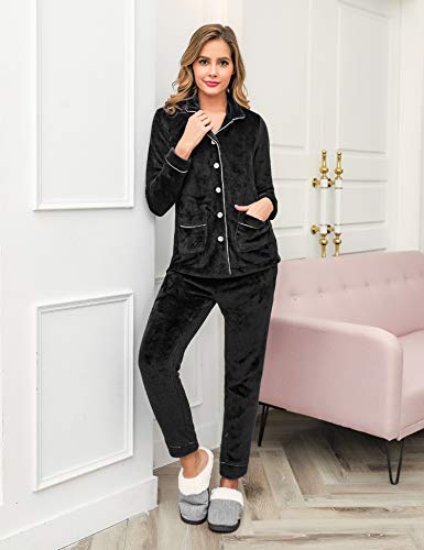 Aibrou Pijamas Mujer Invierno Polar Franela Conjunto de Pijama para Mujer Mangas Larga Pantalones Largo