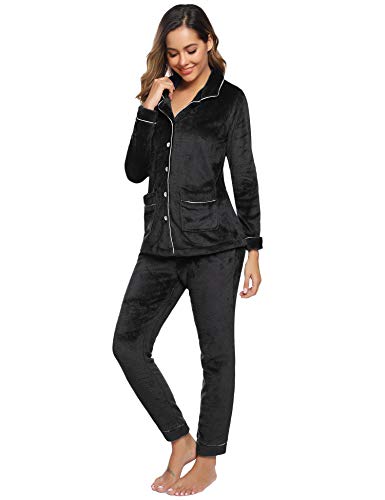 Aibrou Pijamas Mujer Invierno Polar Franela Conjunto de Pijama para Mujer Mangas Larga Pantalones Largo