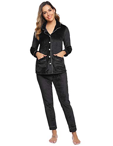 Aibrou Pijamas Mujer Invierno Polar Franela Conjunto de Pijama para Mujer Mangas Larga Pantalones Largo