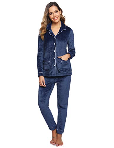 Aibrou Pijamas Mujer Invierno Polar Franela Conjunto de Pijama para Mujer Mangas Larga Pantalones Largo