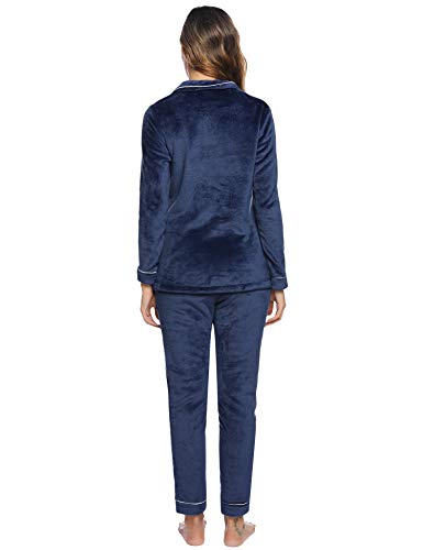 Aibrou Pijamas Mujer Invierno Polar Franela Conjunto de Pijama para Mujer Mangas Larga Pantalones Largo
