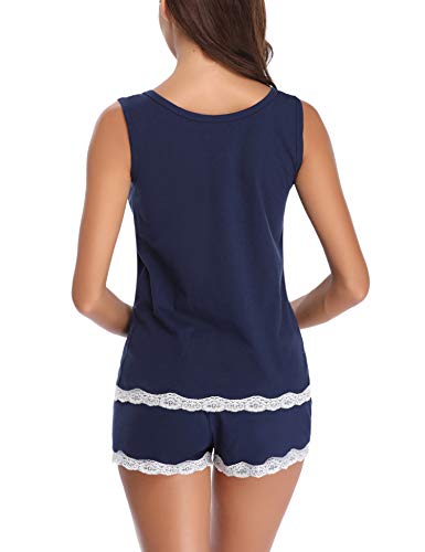 Aibrou Pijamas para Mujer Verano Corto Ropa de Domir de Algodon Manga Corta Camisetas sin Mangas y Pantalones Cortos Dos Piezas