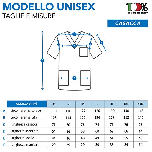 AIESI® Uniforme Sanitario Hombre Mujer de algodón 100% sanforizado Pantalones y Casaca con Cuello en V # Talla S Blanco