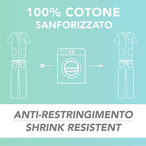 AIESI® Uniforme Sanitario Hombre Mujer de algodón 100% sanforizado Pantalones y Casaca con Cuello en V # Talla S Blanco