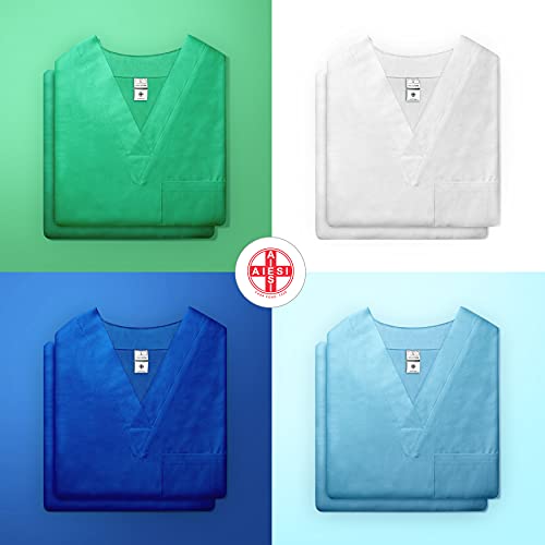 AIESI® Uniforme Sanitario Hombre Mujer de algodón 100% sanforizado Pantalones y Casaca con Cuello en V # Talla S Blanco