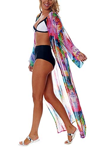 AiJump Chiffon Vestido de Playa Kaftan Kimonos Pareos Bohemia Cover Ups para Mujer