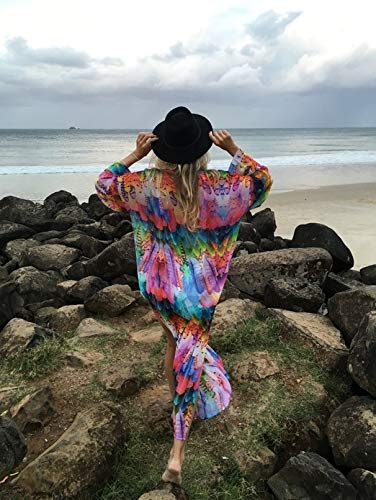 AiJump Chiffon Vestido de Playa Kaftan Kimonos Pareos Bohemia Cover Ups para Mujer