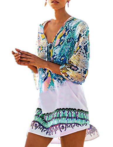 AiJump Estampado Pareo Túnica de Playa Beachwear Bikini Cover Up para Mujeres