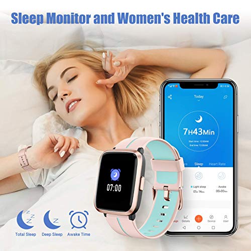 AIKELA Smartwatch,Relojes Inteligentes Mujer Hombre,Deporte Reloj de Fitness con Impermeable IP68,Actividad Monitores de Datos Físicos/Ciclo Menstrual Femenino,Compatible con Android iOS Rosa